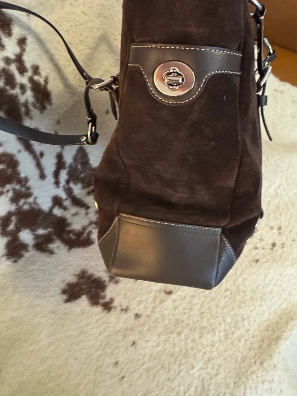 Coach Dark Brown Suede Shoulder Tote